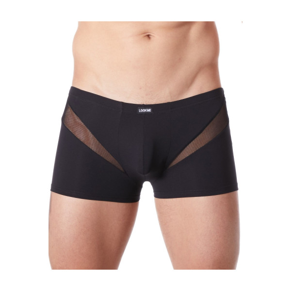 Boxer noir sexy avec fine résille en V 